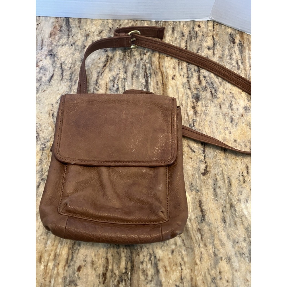 Vtg Y2K Fossil Soft Brown Pebbled Leather Crossbody  Bag Purse Small Classic